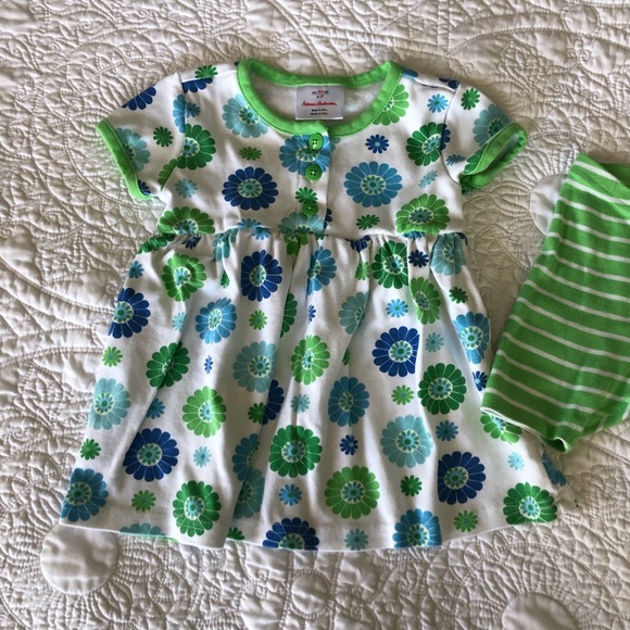 Hanna Andersson Size 80 Green Blue Dress Set - Picture 4 of 8